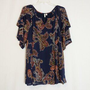 CATO EST 1946, Navy/Brick Red Paisley Nylon Chiffon Short Sleeve Top Size 18/20W